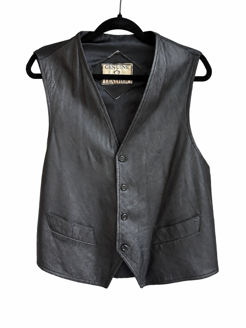 Vintage 90s Men’s Genuine Leather Vest Black XXL Biker Western